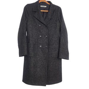 Jil Sander Double Breasted Pea Coat  Alpaca Wool Silk Black Brown Size 2